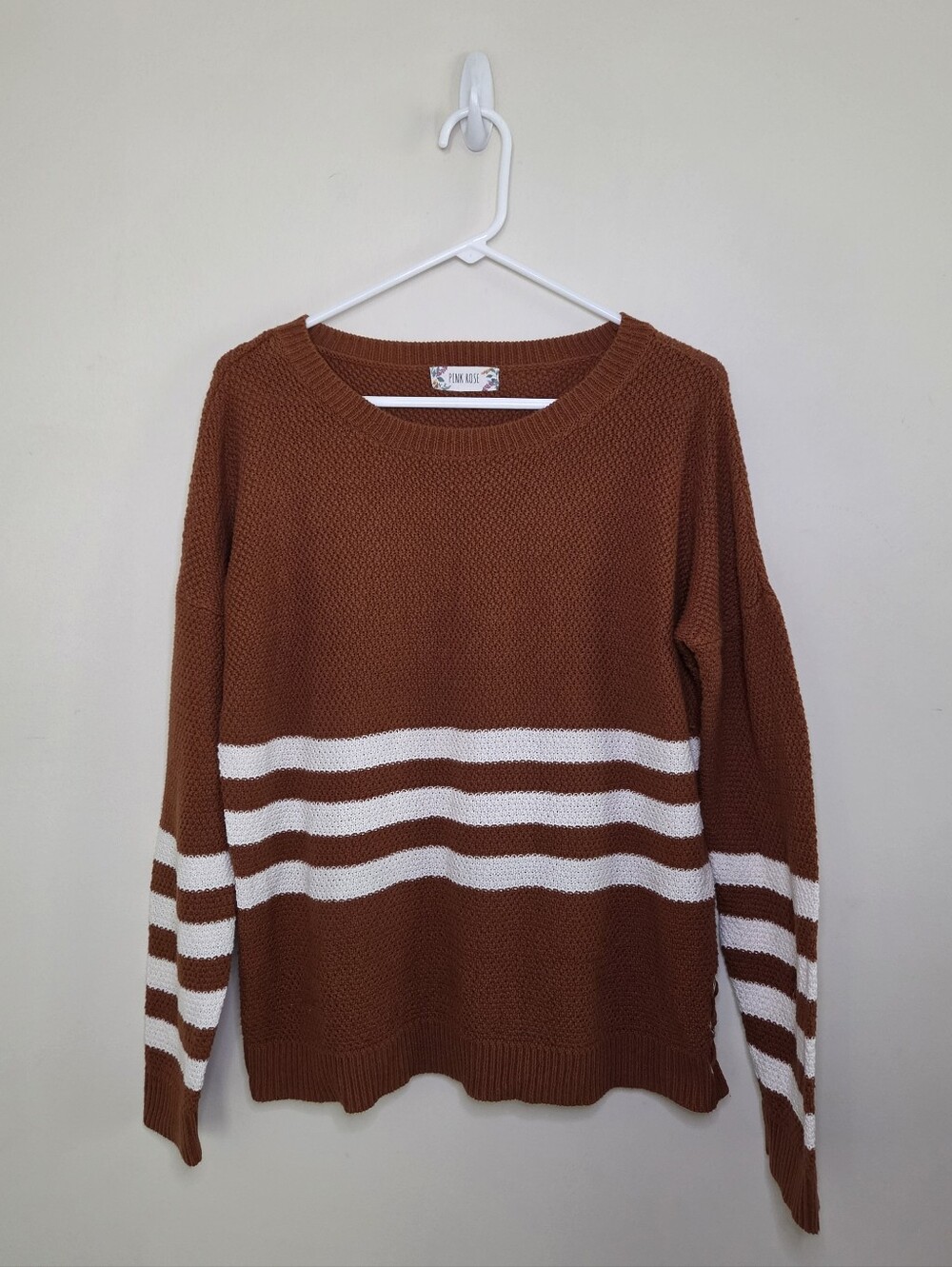 Women's Pink Rose Striped Fall Sweater Sz Large